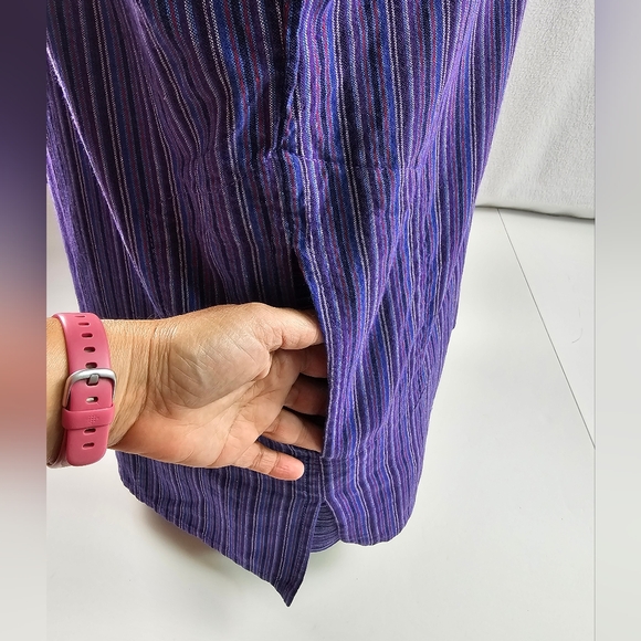 XL Cotton Grandad Shirt Purple Striped - Picture 5 of 7